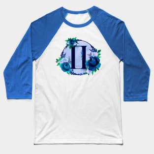 Gemini Zodiac Horoscope Blue Floral Monogram Baseball T-Shirt